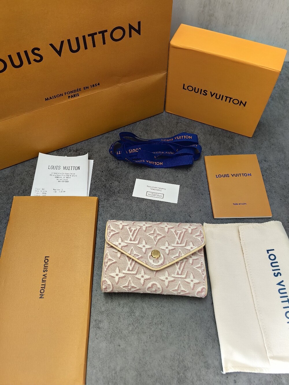 Louis Vuitton Pink and Cream Monogram Envelope Wallet with Gold-Tone Snap Button